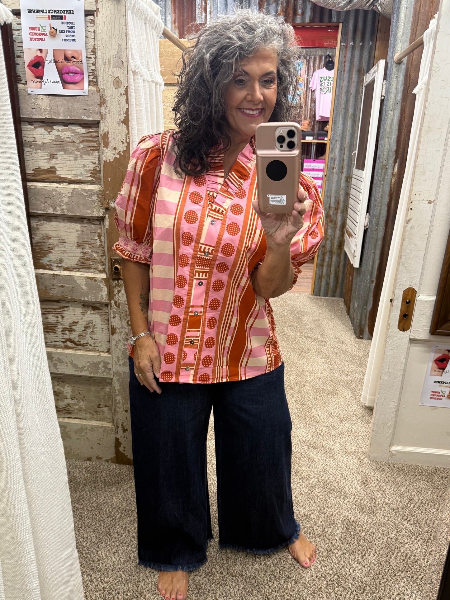 Entro Mixed Rust Pink Print Top
