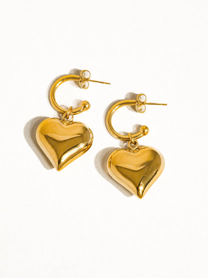 Viona 18K Non-Tarnish Dangle Heart Earring: Yellow Gold