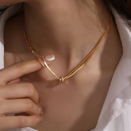 18K STAINLESS STEEL TARNISH FREE LAYERED NECKLACE | 40NK9645: GOLD