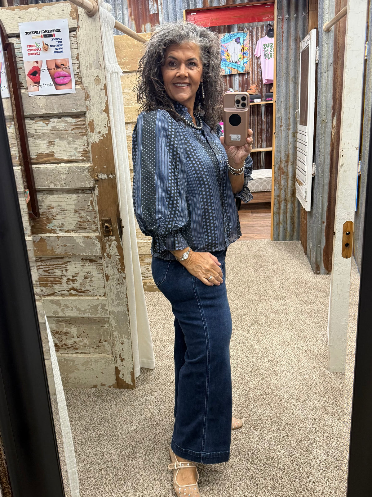 Entro Midnight Polka Dot/Stripe Top