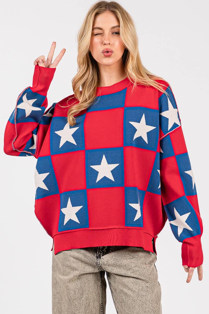AMERICANA CHECKERED SWEATER TOP