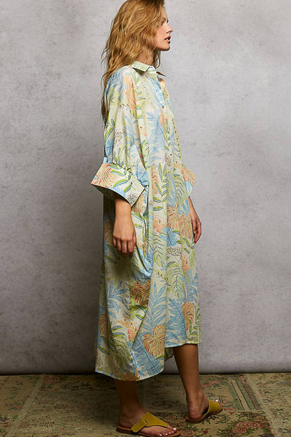 GREEN SKY MULTI V-Neck Half Sleeve Floral Bold Printed Shirt Dress