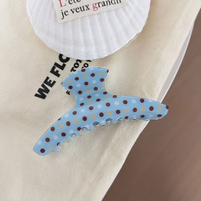 Vintage Polka Dot Hair Claw - Retro Pastel Spotted | 40H1100: Blue