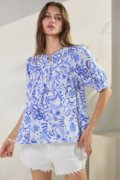 Summer Resort Printed Short Sleeve Blouse