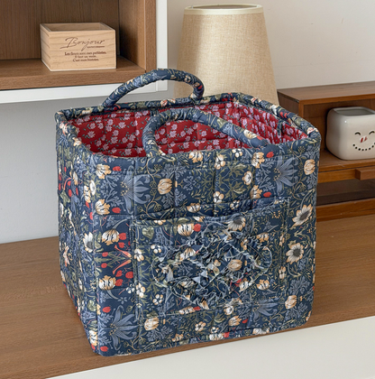Navy Quilted Storage Basket Boho Organizer Tote