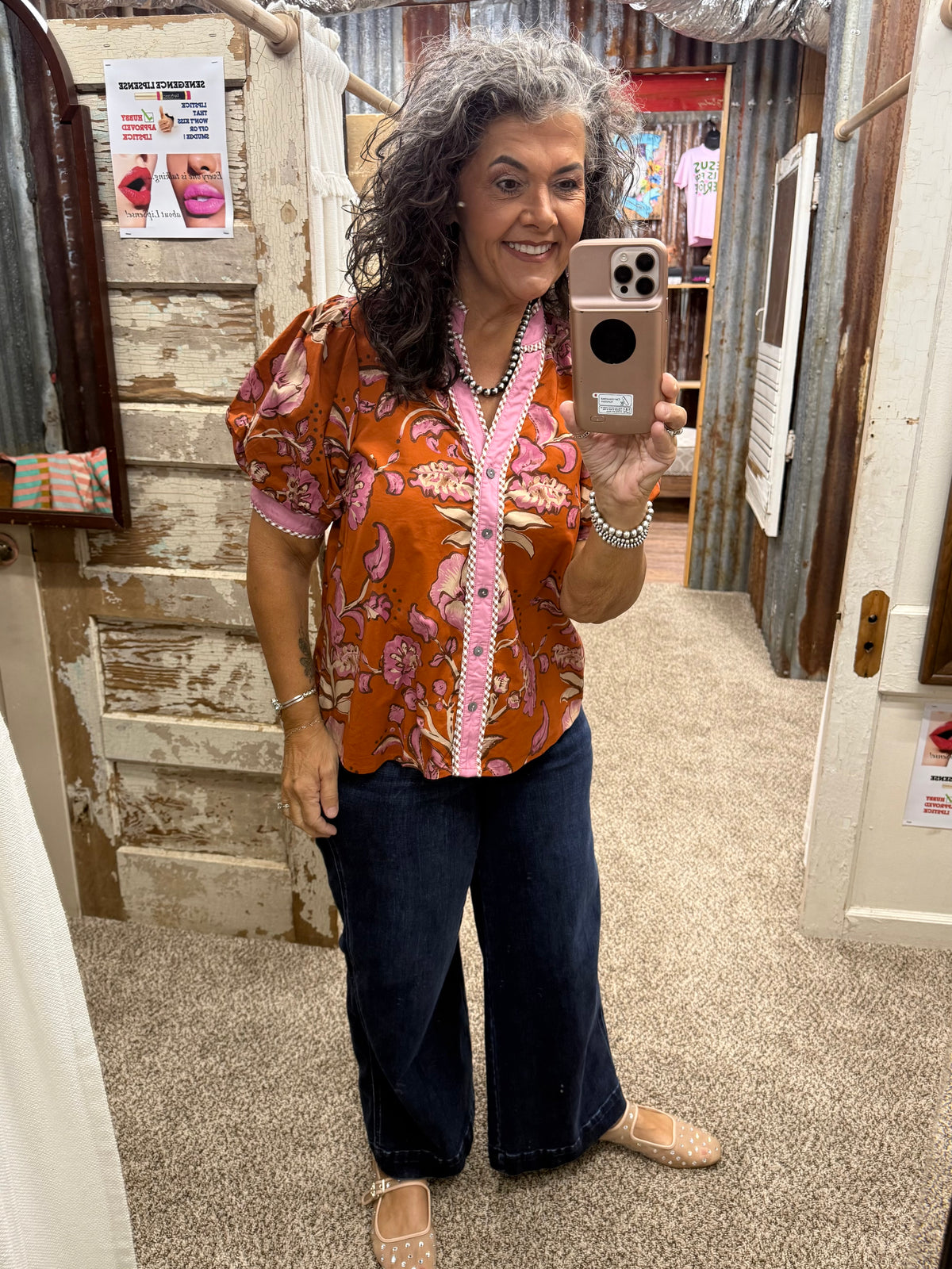 Entro Rust Puff Sleeve Top