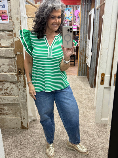 Green Striped Top