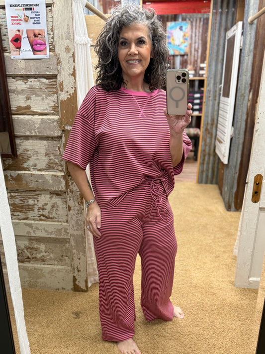 Pink / Brown Striped Lounge Set