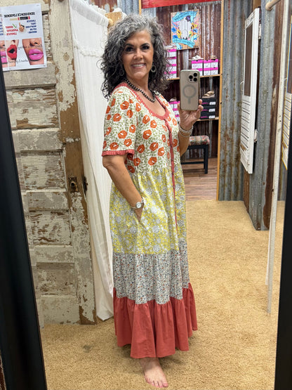 Easel PRINT MIX TIERED MAXI DRESS