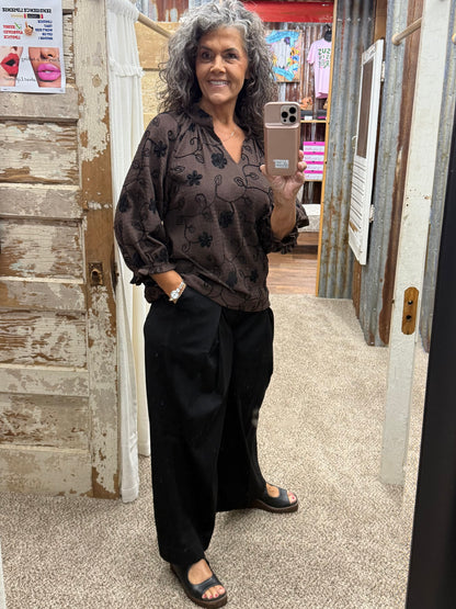 UMGEE Black Pull-On Wide Leg Pants with Elastic Waist
