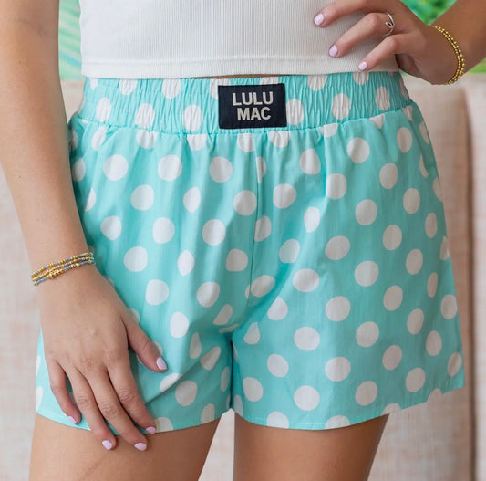 Mint Polka Dot Lulu Mac Shorts - YOUTH