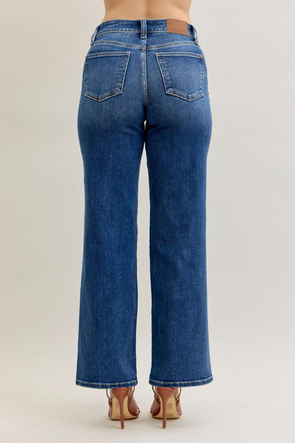 Judy Blue Mid Rise 90's Straight Front Patch Double Pocket 82680