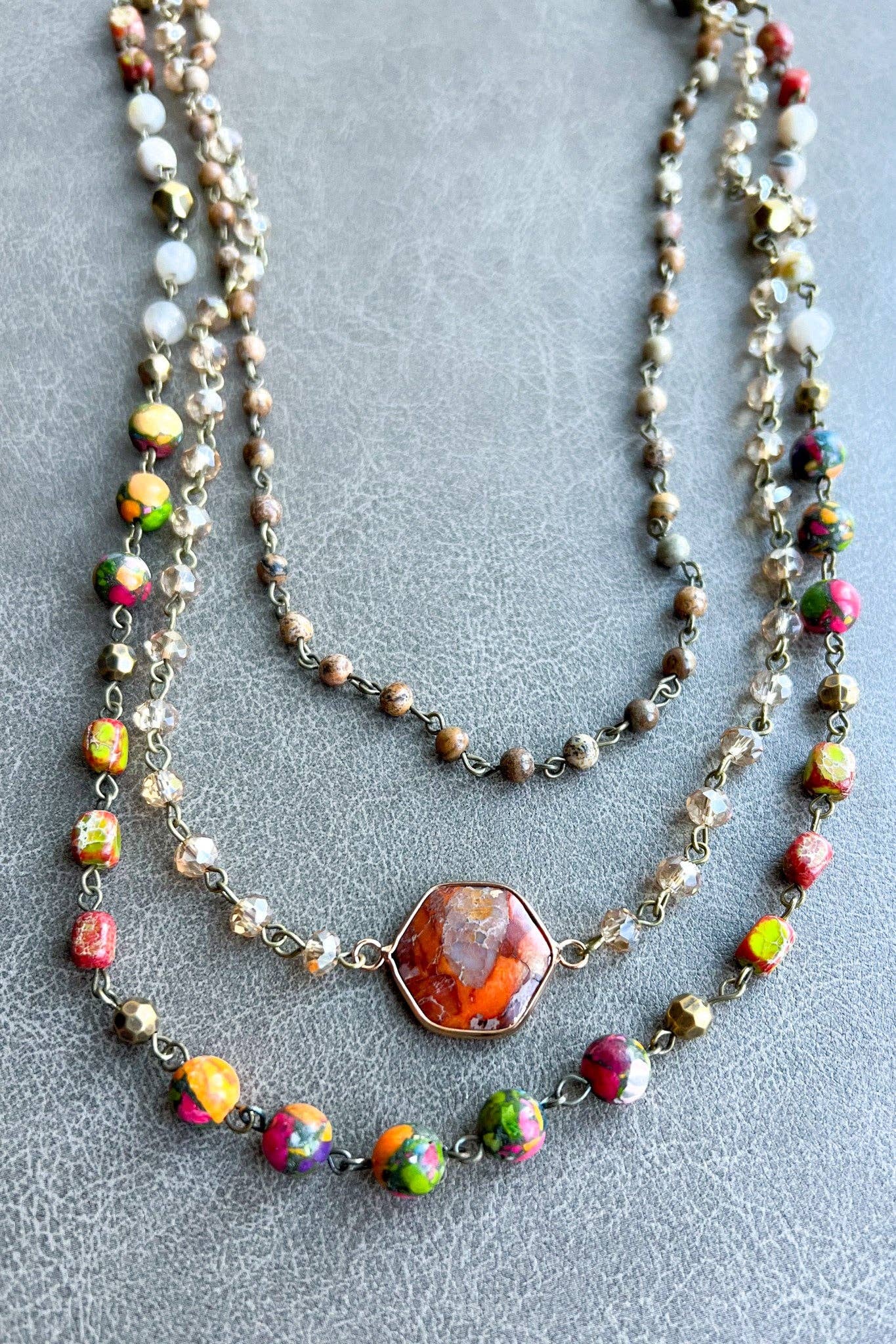 Janet Orange Necklace, Earring and Bracelet Set