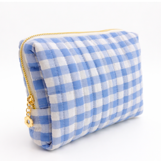 Everyday Color Gingham Cosmetic Bag – Lightweight Travel Pouch: Blue