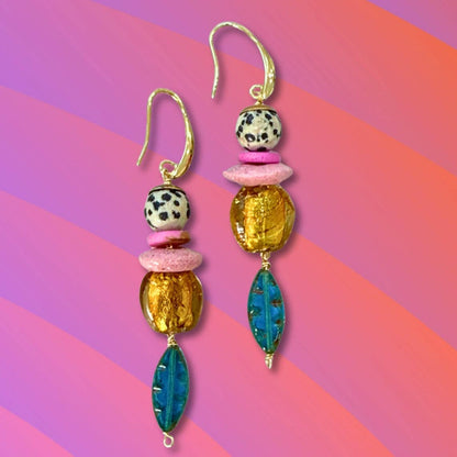 Beaded Dangle Earrings - Colorful Drops