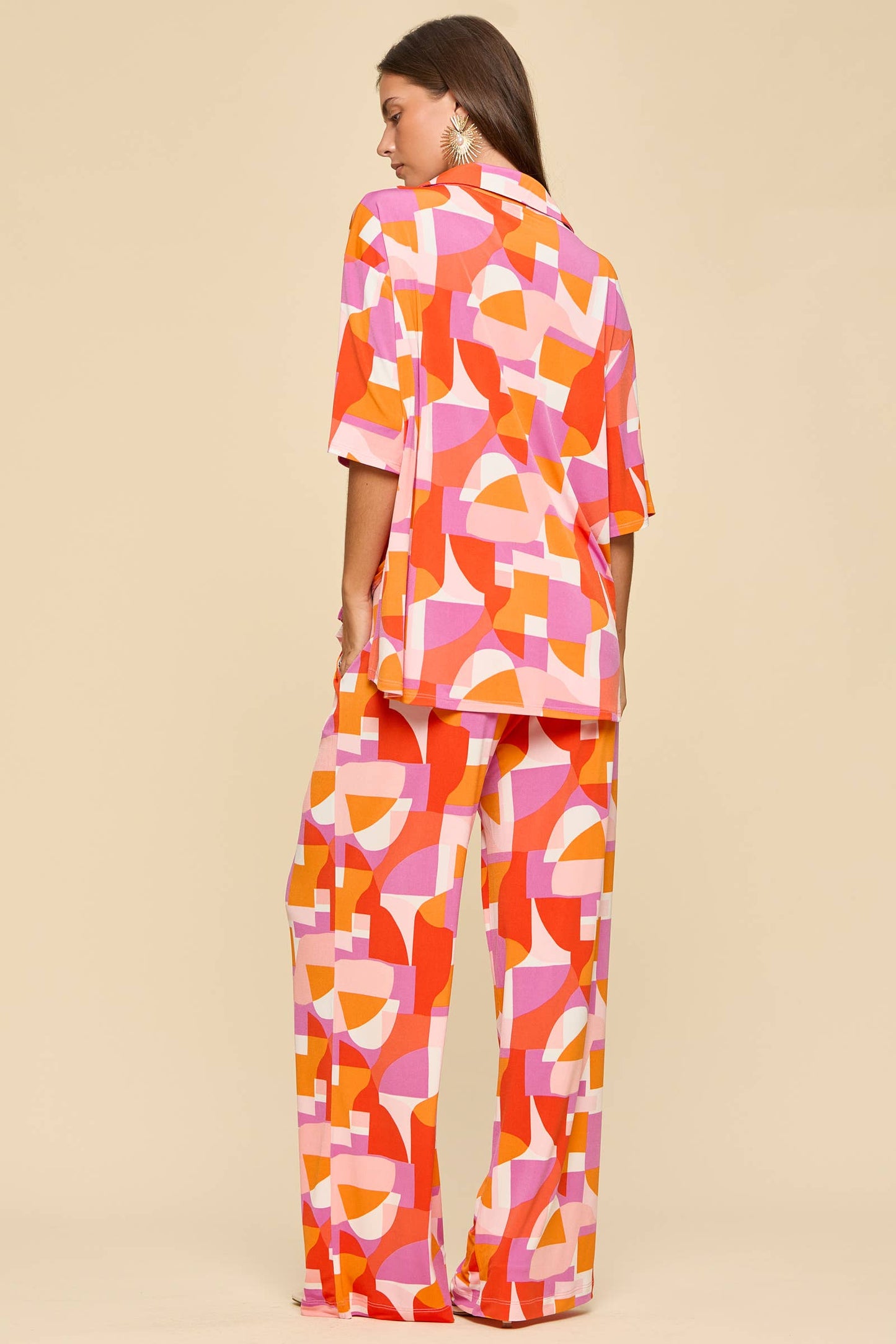 2-Piece Blouse + Relaxed Pants Resort Wear Set