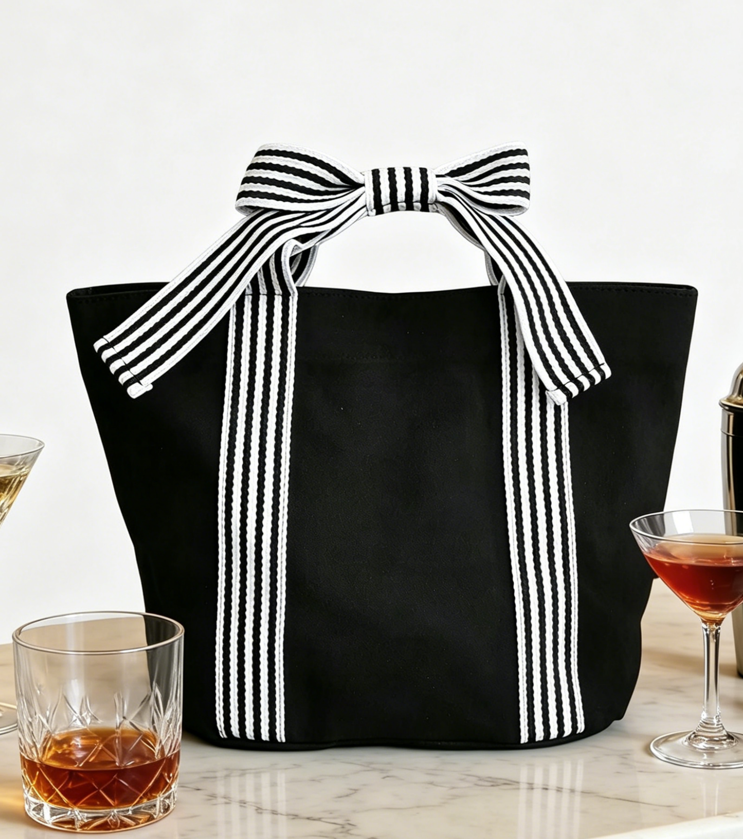 Red Mini Striped Tote Bag Beach Bow Handle Bag