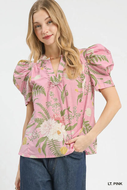 UMGEE Pink Floral Puff Sleeve Top