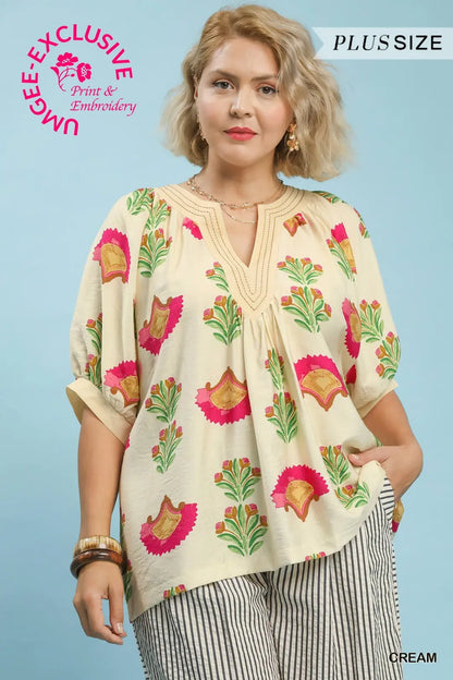 UMGEE Cream Abstract Print Top