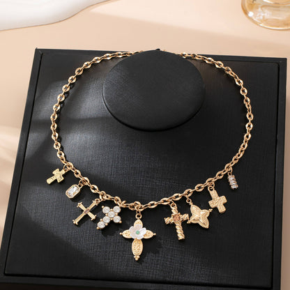 Charm Necklace - Multi-Cross Crystal Charm | 80N92856: Gold