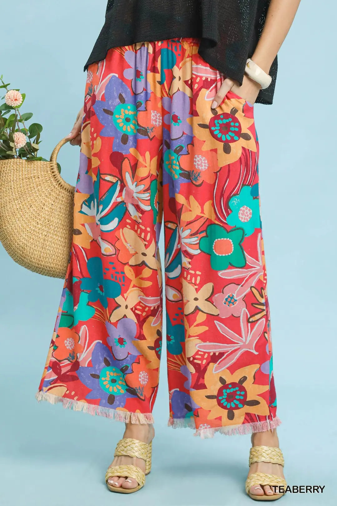 UMGEE TeaBerry Floral Print Wide Leg Pants