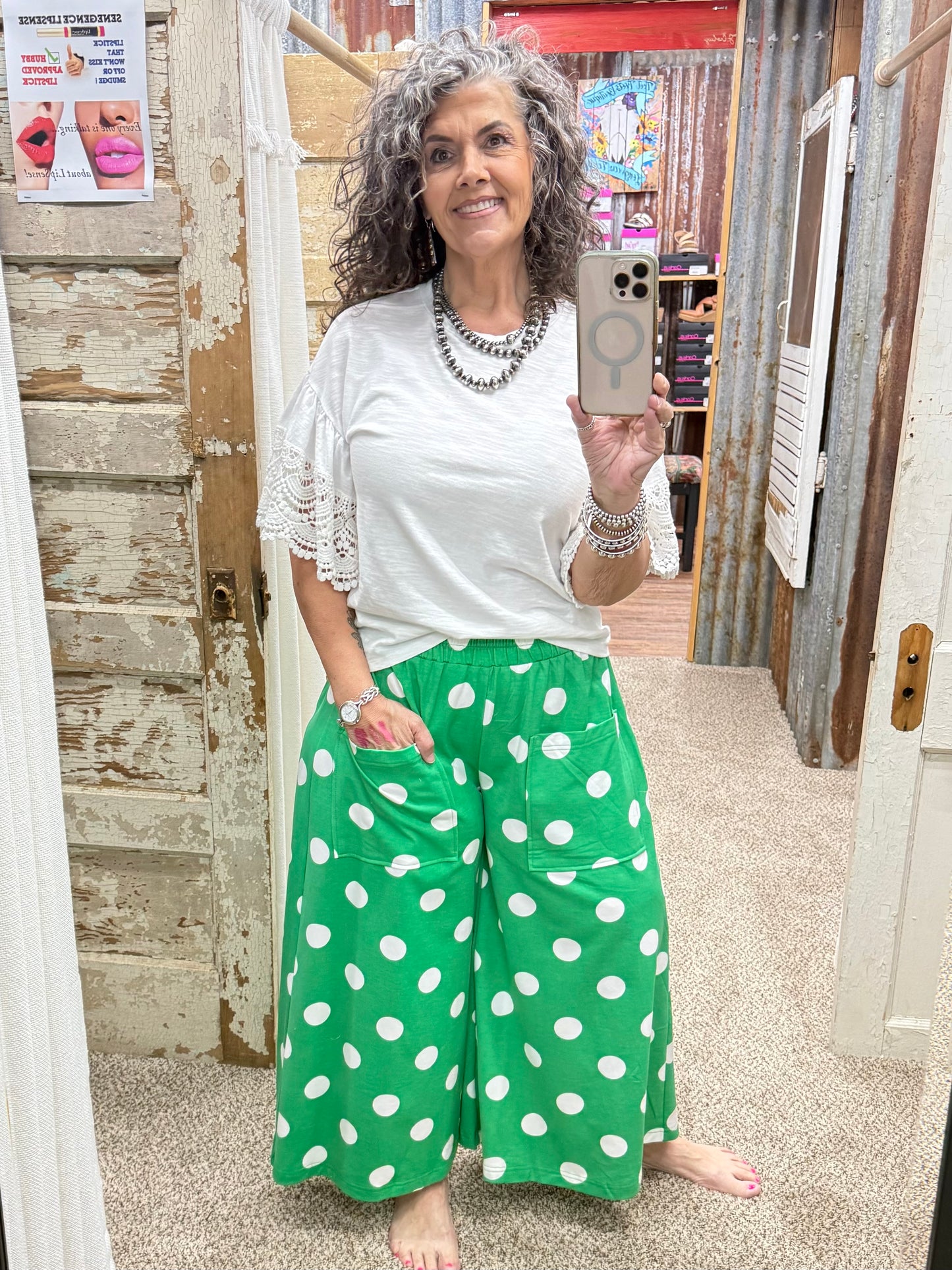 Green Polka Dot Pull-on Pants