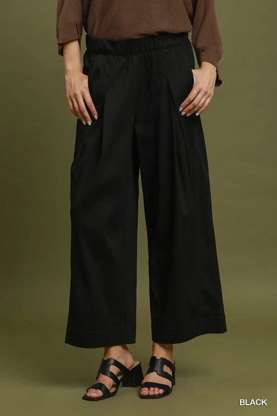 UMGEE Black Pull-On Wide Leg Pants with Elastic Waist