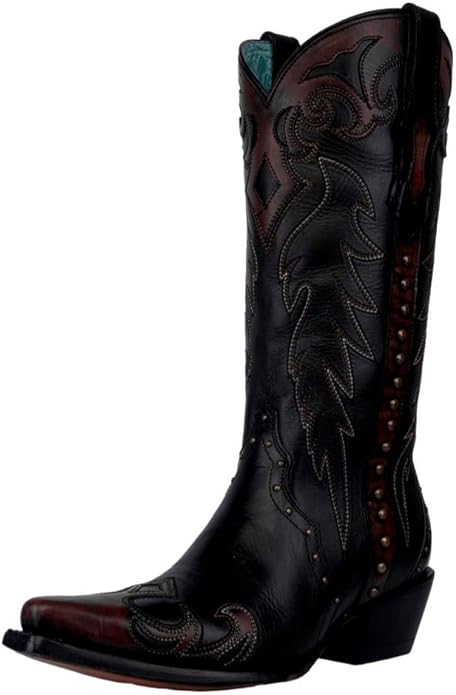 Corral F1352 Ladies Embroidery And Studs Side Zipper Boot Black Cognac