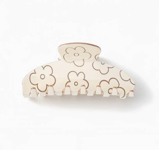 High-Shine Floral Embossed Hair Claw Clip | 40H1103: OFF WHITE