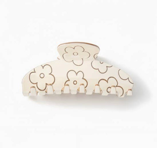 High-Shine Floral Embossed Hair Claw Clip | 40H1103: OFF WHITE