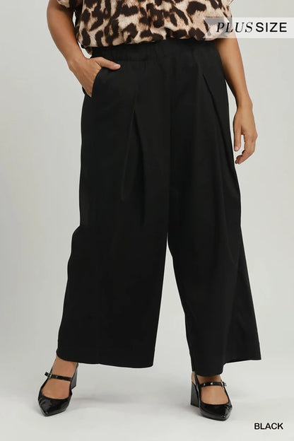 UMGEE Black Pull-On Wide Leg Pants with Elastic Waist