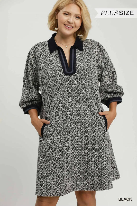 Umgee Black Mix Media Jacquard Dress