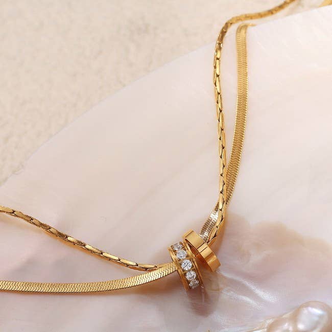 18K STAINLESS STEEL TARNISH FREE LAYERED NECKLACE | 40NK9645: GOLD