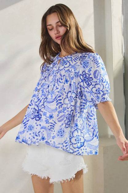Summer Resort Printed Short Sleeve Blouse