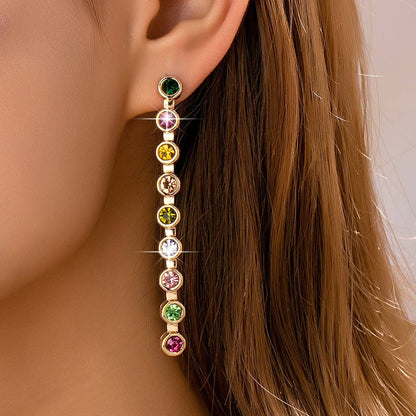 Rainbow Gemstone Linear Drop Earrings | 80E61965: Gold