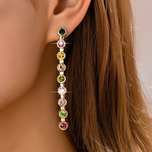 Rainbow Gemstone Linear Drop Earrings | 80E61965: Gold