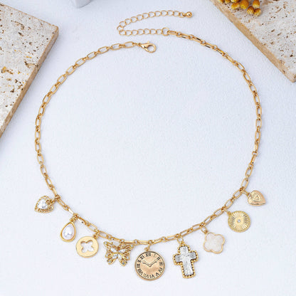 Eclectic Celestial & Vintage Charm Necklace | 80N93123: Gold