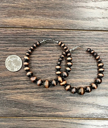 Handmade Graduated Copper Navajo Bead Hoop Earrings