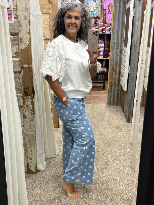 Denim Polka Dot Denim Wide Leg Pants