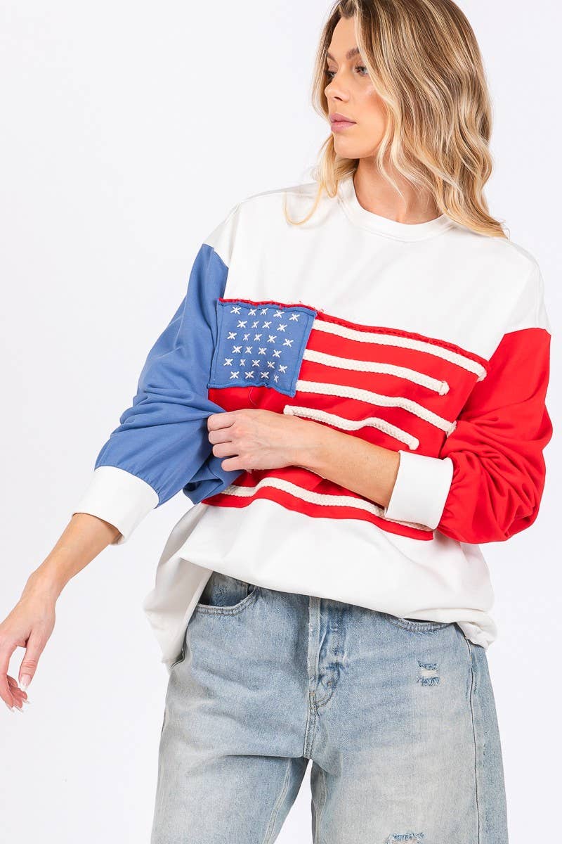 4TH OF JULY FRENCH TERRY AMERICAN FLAG SWEATSHIRT