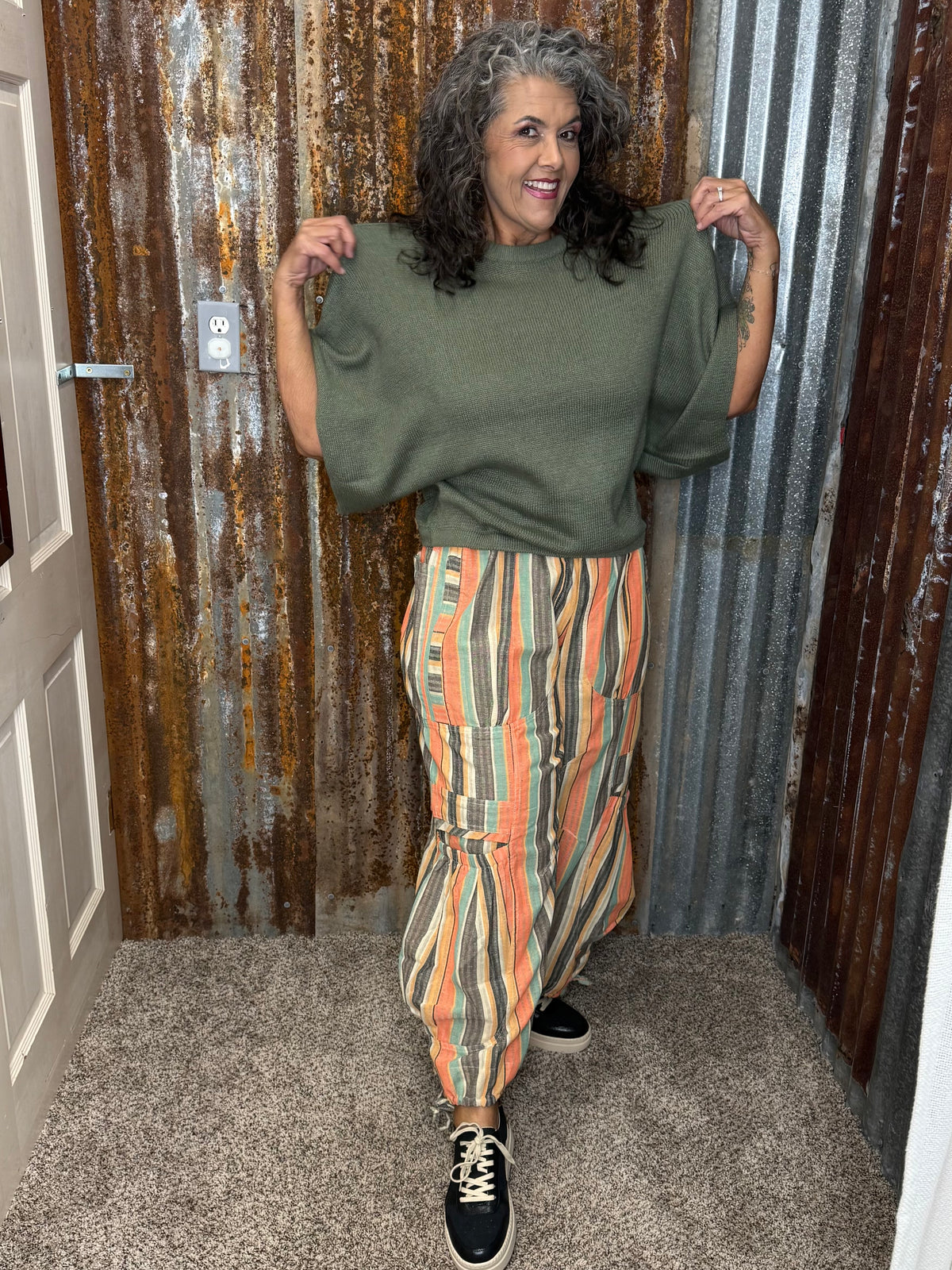 BlueVelvet MULTI COLOR STRIPED PARACHUTE PANTS