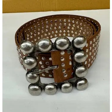 All-Stud Leather Belt with Men's Buckle - Tan