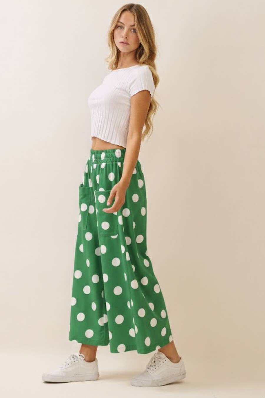 Green Polka Dot Pull-on Pants