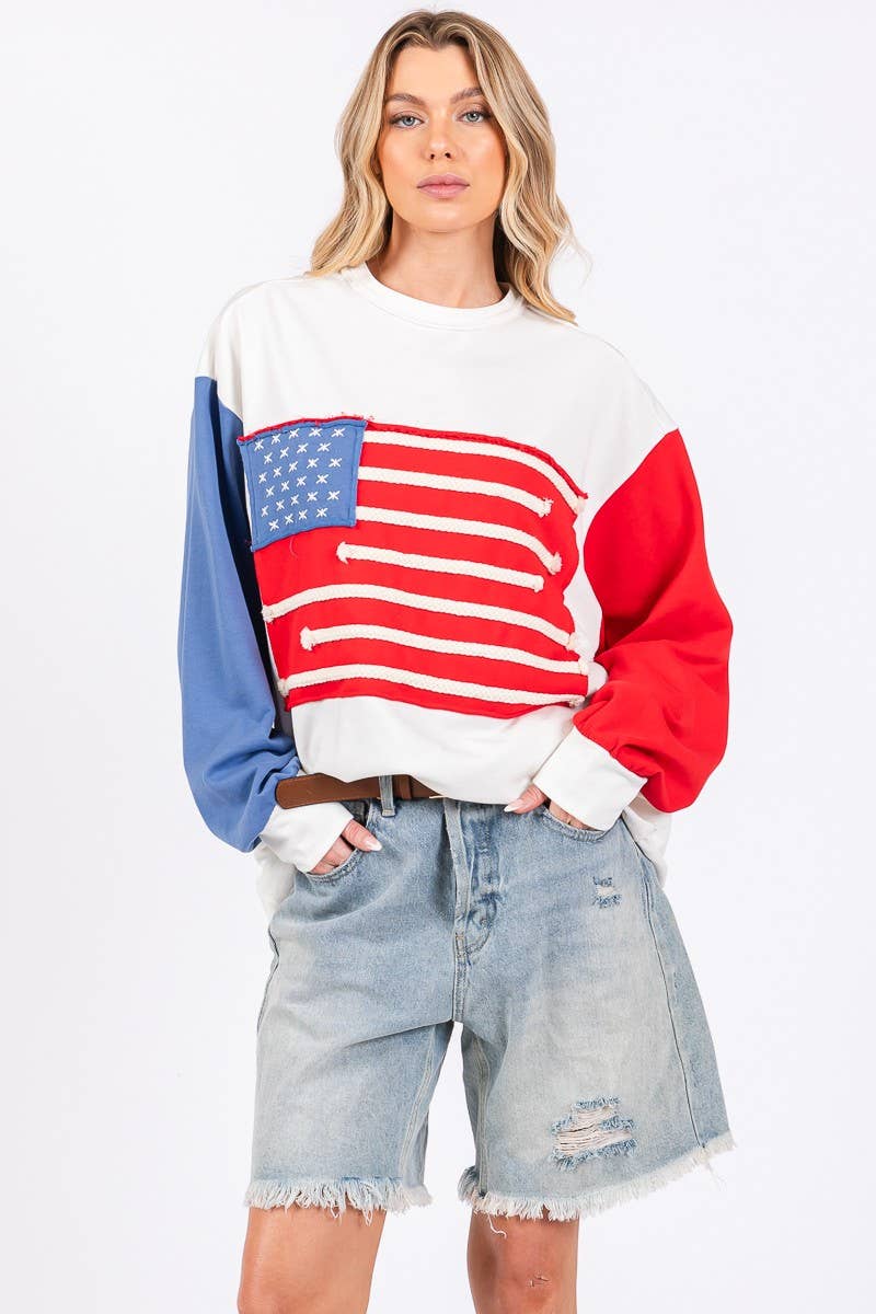 4TH OF JULY FRENCH TERRY AMERICAN FLAG SWEATSHIRT