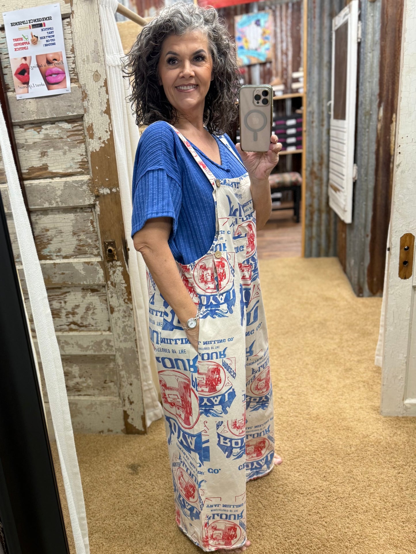 Vintage Flour Sack Print Overalls
