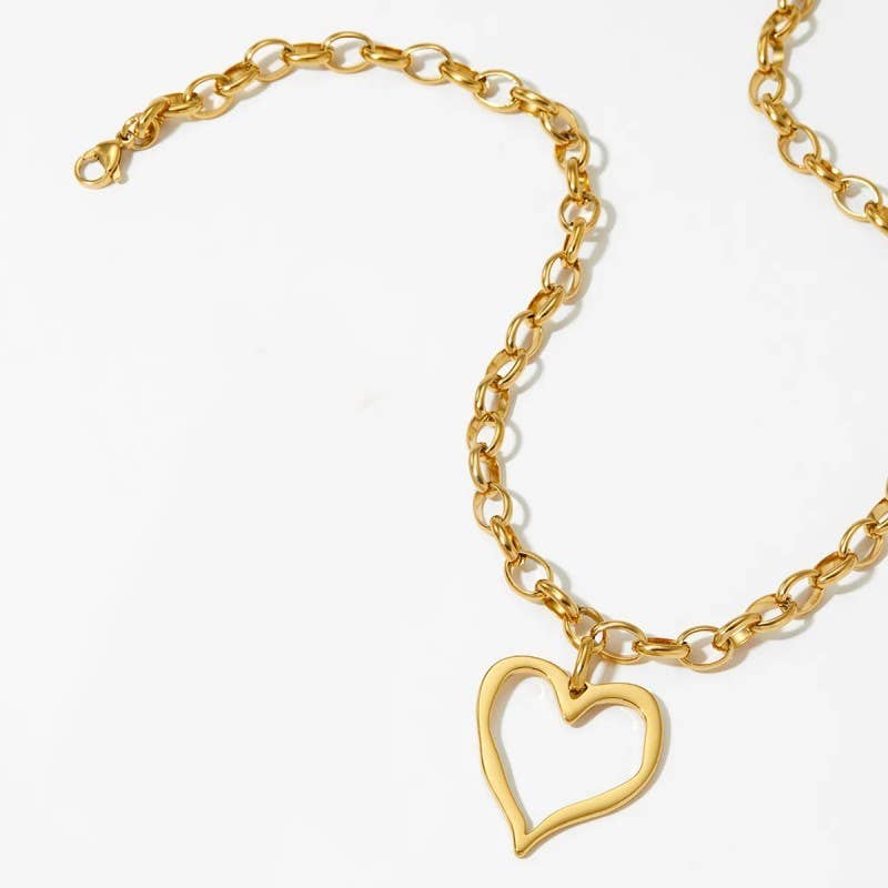 18K STAINLESS STEEL TARNISH FREE HEART NECKLACE | 40NK9564: GOLD