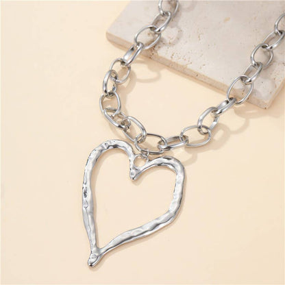 Statement Hammered Open Heart Necklace | 40NK9698: Silver