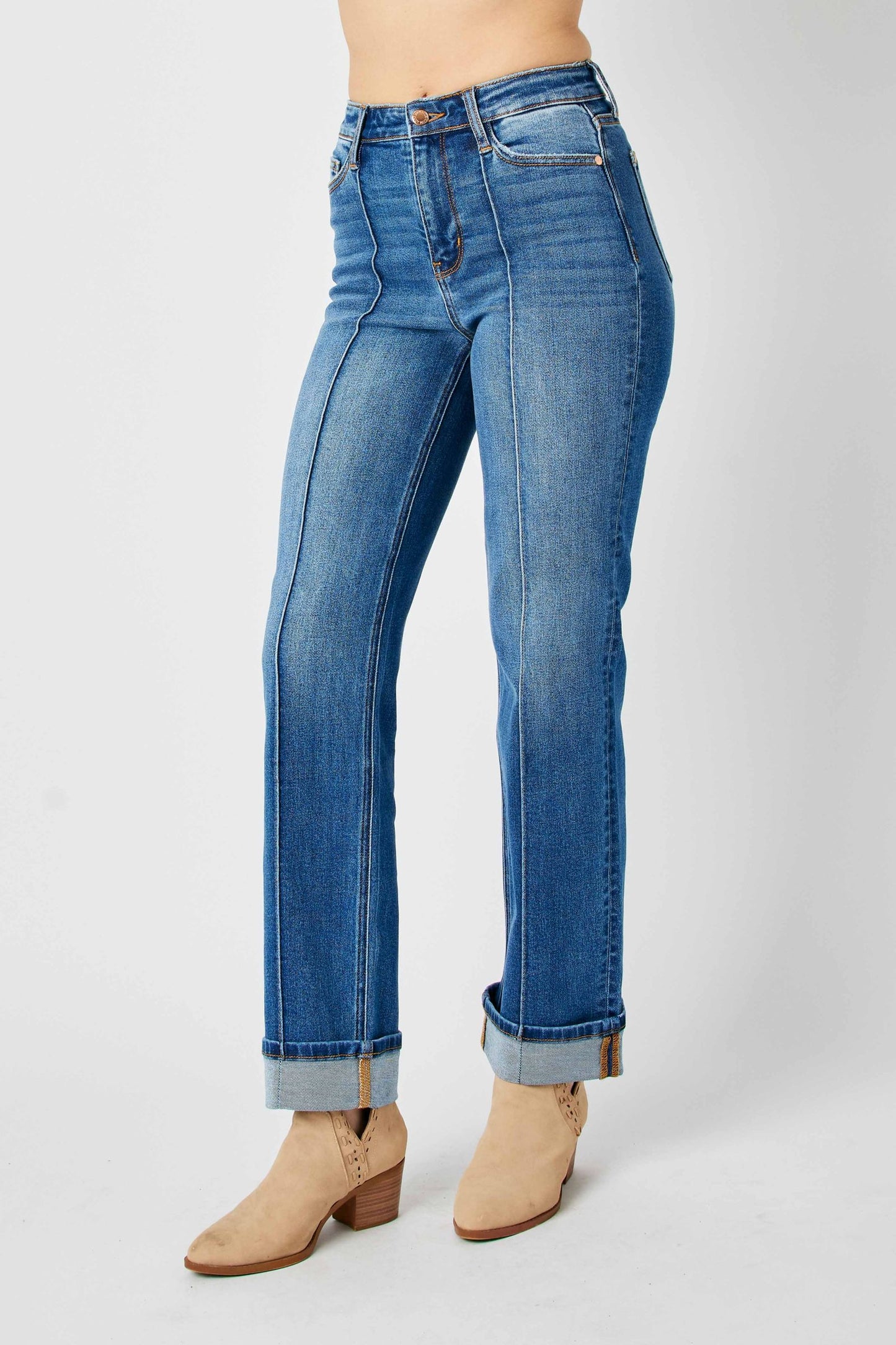 Judy Blue HW Front Seam Detail & Cuffed Straight Leg Jean 82571