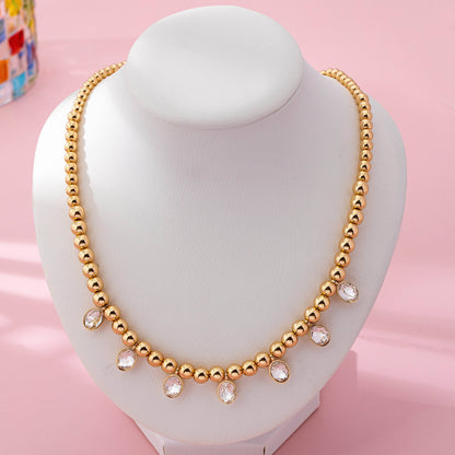 Oval Stone Beaded Ball Chain necklace | 80N92776: GOLD