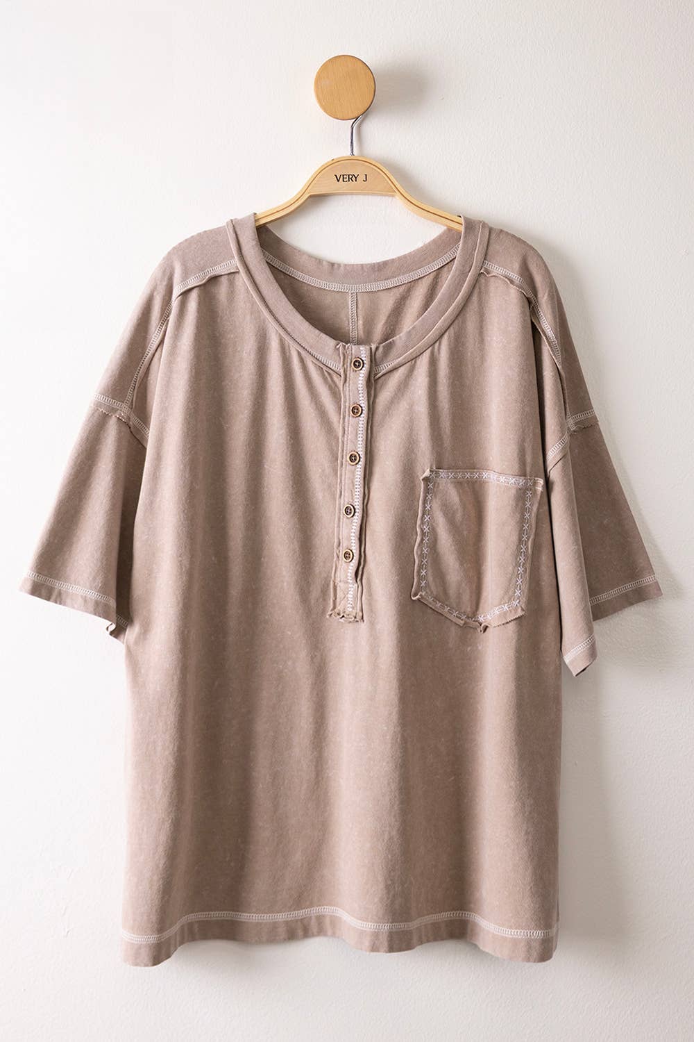 Mineral Washed Oversized Comfy Knit Top: TAUPE